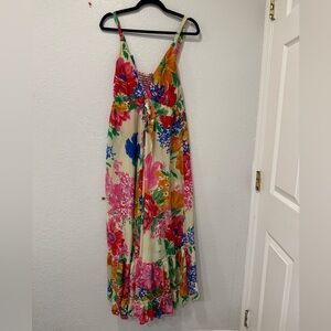 Me 2 Magic Floral Boho Maxi Dress Smocked Back Tie Front Size L